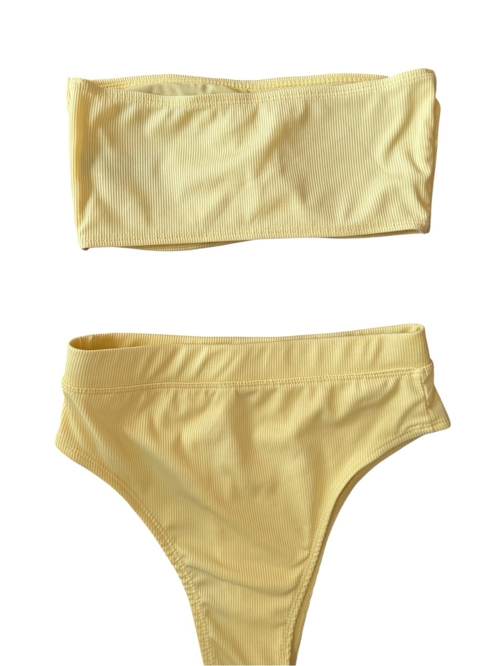 Refuge Ribbed Yellow Bandeau Bikini Set | Top S Bottom XS - Picture 5 of 7